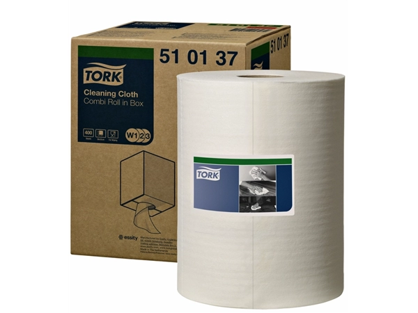 Een Reiningingsdoek Tork W1 herbruikbaar nonwoven 400 vel wit 510137 koop je bij VHK Kantoorartikelen