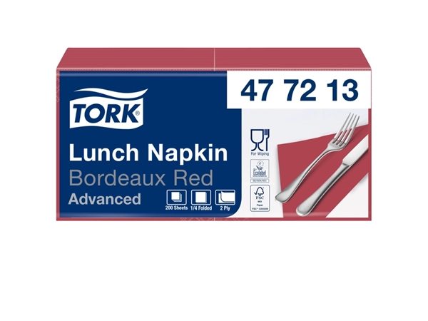 Een Servetten Tork 2-laags 1/4 gevouwen 200 stuks bordeaux 477213 koop je bij Hoekmankantoorartikelen.nl