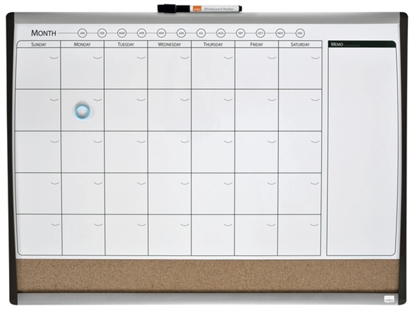 Een Whiteboard Nobo magnetische planner met prikbord van kurk 585x430mm koop je bij VHK Kantoorartikelen