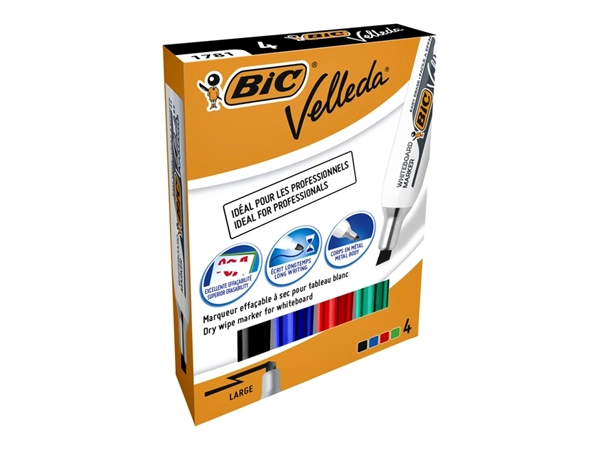 Een Viltstift Bic Velleda 1781 whiteboard schuin large assorti set à 4 stuks koop je bij VHK Kantoorartikelen