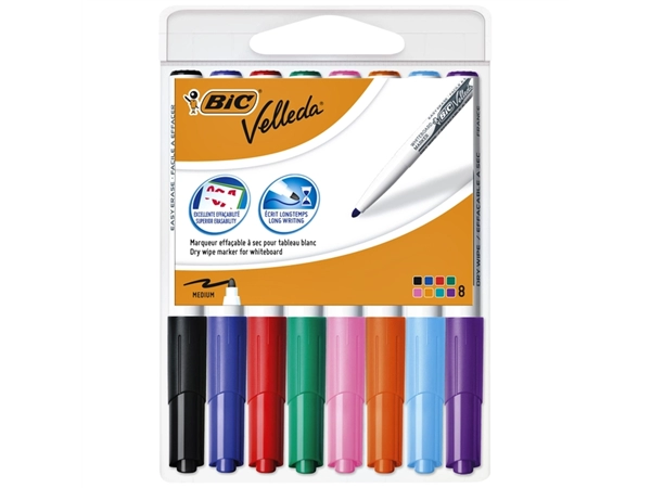 Een Viltstift Bic Velleda 1748 whiteboard rond medium assorti blister à 8 stuks koop je bij VHK Kantoorartikelen