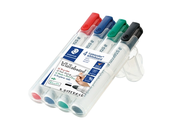 Een Viltstift Staedtler Lumocolor 351 whiteboard set à 4 stuks assorti koop je bij Hoekmankantoorartikelen.nl