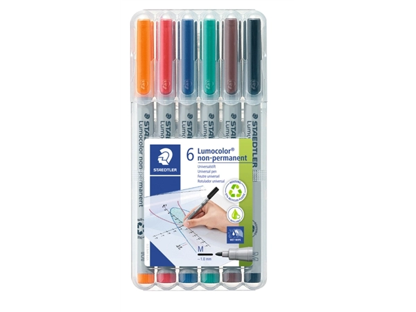 Een Viltstift Staedtler Lumocolor 315 non permanent M set à 6 stuks assorti koop je bij Hoekmankantoorartikelen.nl