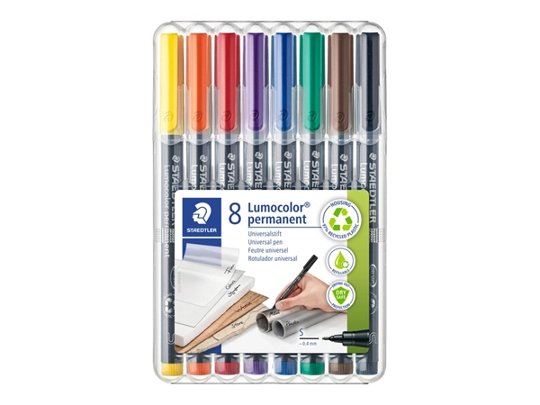 Een Viltstift Staedtler Lumocolor 313 permanent S set à 8 stuks assorti koop je bij Hoekmankantoorartikelen.nl