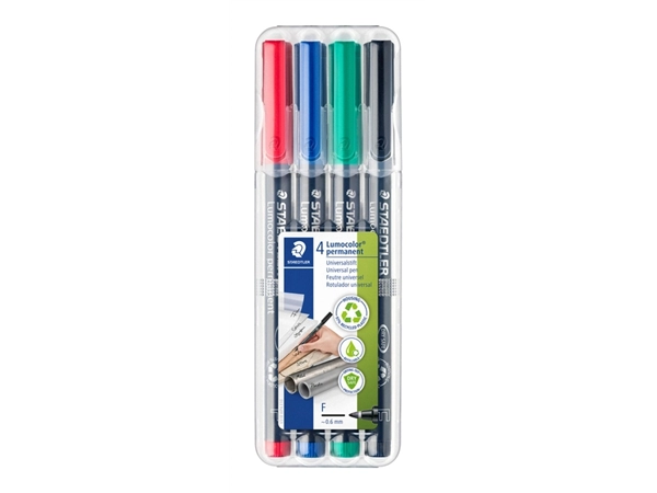 Een Viltstift Staedtler Lumocolor 318 permanent F set à 4 stuks assorti koop je bij VHK Kantoorartikelen