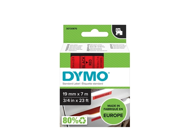 Een Labeltape Dymo LabelManager D1 polyester 19mm zwart op rood koop je bij VHK Kantoorartikelen