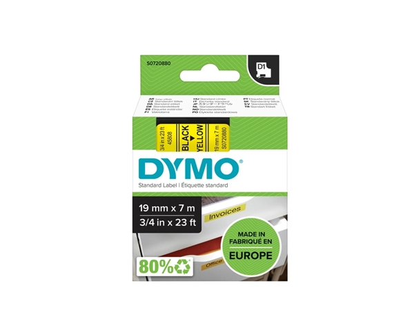 Een Labeltape Dymo LabelManager D1 polyester 19mm zwart op geel koop je bij VHK Kantoorartikelen