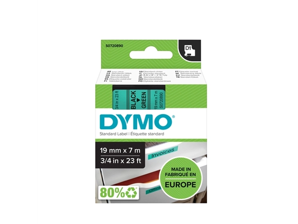 Een Labeltape Dymo LabelManager D1 polyester 19mm zwart op groen koop je bij VHK Kantoorartikelen