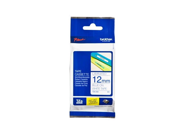 Een Labeltape Brother P-touch TZe-233 standaard 12mm blauw op wit koop je bij Clippz! Office Supplies