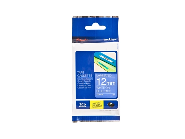 Een Labeltape Brother P-touch TZe-535 standaard 12mm wit op blauw koop je bij Clippz! Office Supplies