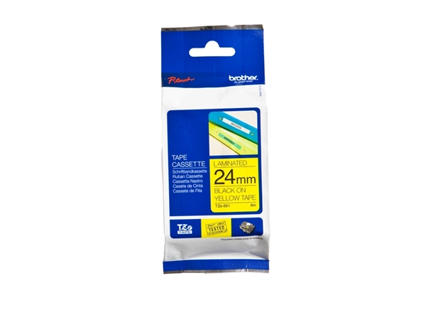 Een Labeltape Brother P-touch TZe-651 standaard 24mm zwart op geel koop je bij Clippz! Office Supplies