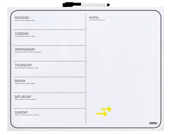 Een Planbord Desq week 40x50cm randloos + marker magnetisch koop je bij VHK Kantoorartikelen