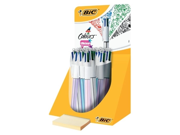 Een Balpen Bic 4kleuren shine medium zilver/paars/roze/blauw koop je bij Hoekmankantoorartikelen.nl