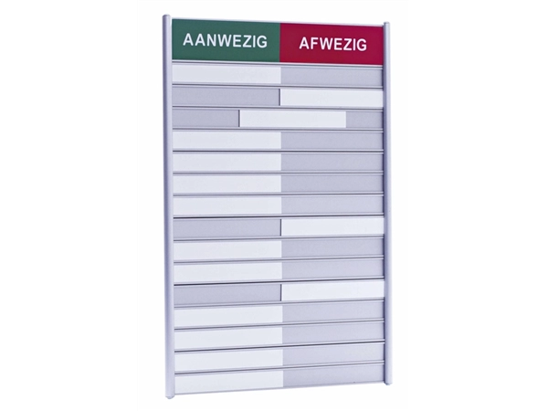 Een Aan- afwezigheidsbord voor 15 namen koop je bij VHK Kantoorartikelen