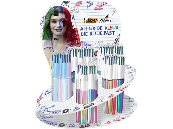 Een Balpen Bic 4kleuren medium assorti display à 60 stuks koop je bij VHK Kantoorartikelen