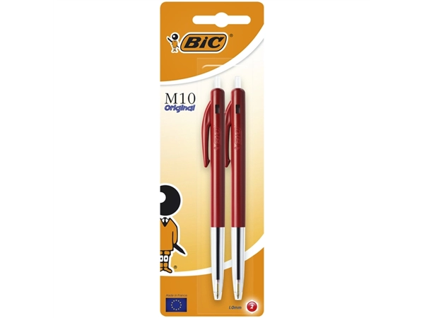 Een Balpen Bic M10 medium rood bister à 2 stuks koop je bij VHK Kantoorartikelen