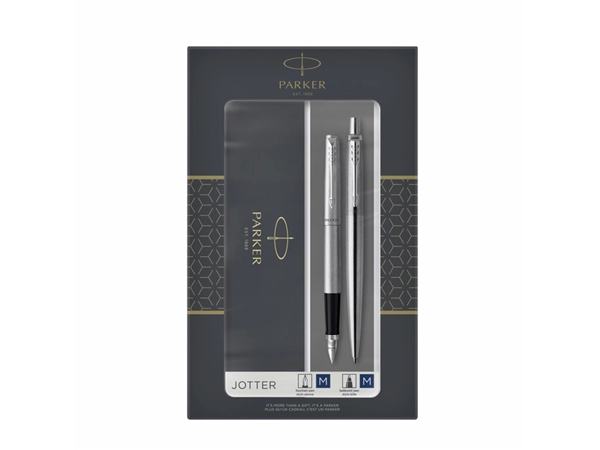 Een Balpen en vulpen Parker Jotter stainless steel CT medium 2 stuks koop je bij Hoekmankantoorartikelen.nl