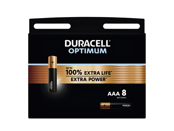 Een Batterij Duracell Optimum 100% 8xAAA koop je bij VHK Kantoorartikelen