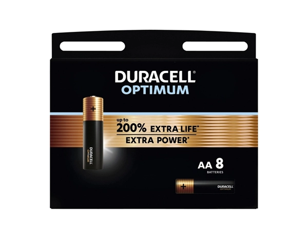 Een Batterij Duracell Optimum 200% 8xAA koop je bij VHK Kantoorartikelen