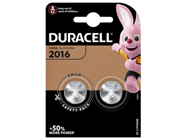 Een Batterij Duracell knoopcel 2xCR2016 lithium Ø20mm 3V-90mAh koop je bij VHK Kantoorartikelen