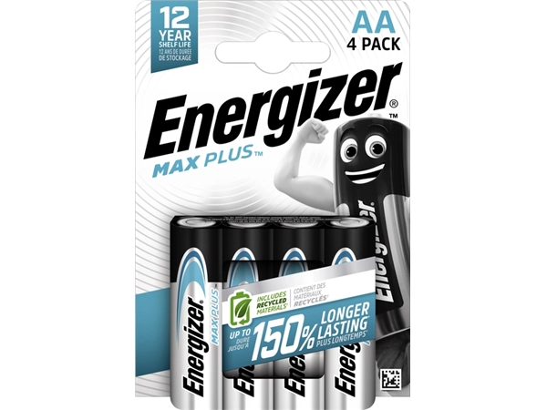 Een Batterij Energizer Max Plus 4xAA alkaline koop je bij VHK Kantoorartikelen