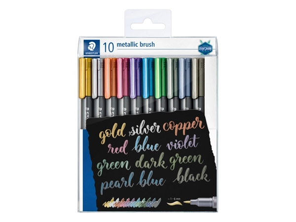 Een Brushpen Staedtler metallic etui à 10 kleuren koop je bij VHK Kantoorartikelen