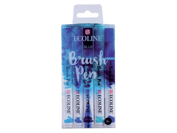 Een Brushpen Talens Ecoline set-blauw blister à 5 stuks ass koop je bij VHK Kantoorartikelen