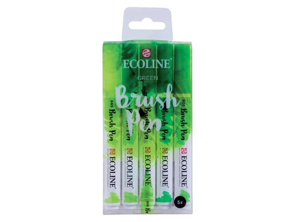 Een Brushpen Talens Ecoline set-groen blister à 5 stuks ass koop je bij Hoekmankantoorartikelen.nl