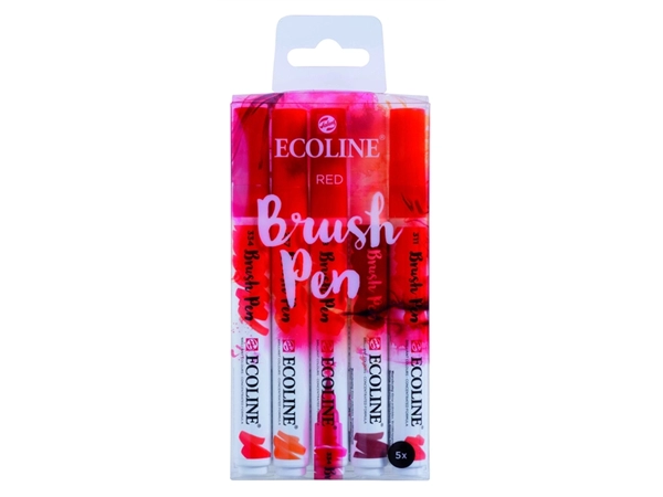 Een Brushpen Talens Ecoline set-rood blister à 5 stuks ass koop je bij Hoekmankantoorartikelen.nl