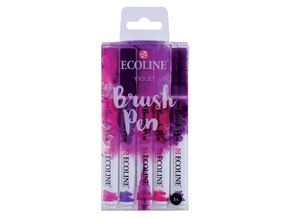 Een Brushpen Talens Ecoline set-violet blister à 5 stuks ass koop je bij Hoekmankantoorartikelen.nl