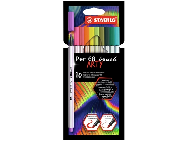 Een Brushstift STABILO Pen 568/10 Arty assorti set à 10 stuks koop je bij Hoekmankantoorartikelen.nl