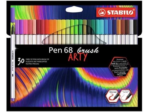 Een Brushstift STABILO Pen 568/30 Arty assorti set à 30 stuks koop je bij Hoekmankantoorartikelen.nl