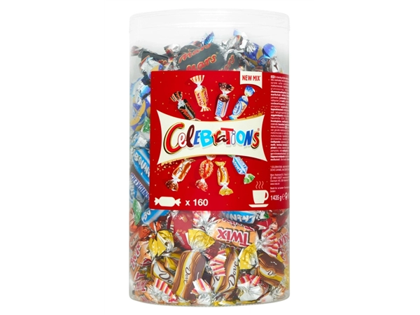 Een Chocolade Celebrations koker 1435gr koop je bij VHK Kantoorartikelen