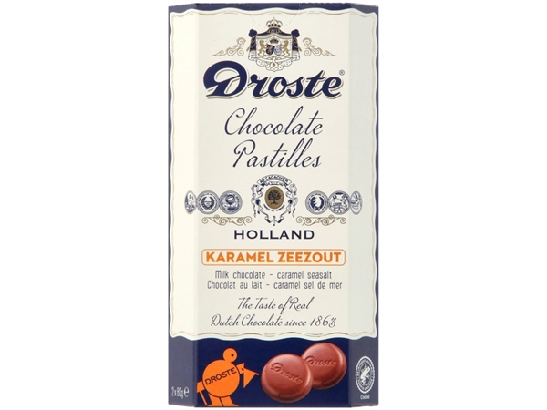 Een Chocolade Droste duopack pastilles melk karamel zeezout 160gr koop je bij VHK Kantoorartikelen