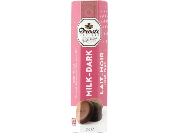 Een Chocolade Droste pastilles melk puur 85gr koop je bij VHK Kantoorartikelen