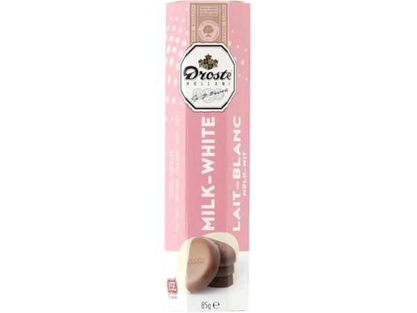 Een Chocolade Droste pastilles melk wit 85gr koop je bij VHK Kantoorartikelen