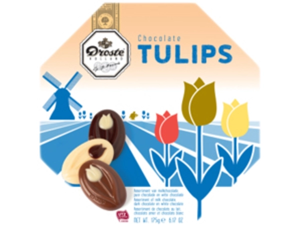 Een Chocolade Droste verwenbox Tulips 175gr koop je bij VHK Kantoorartikelen