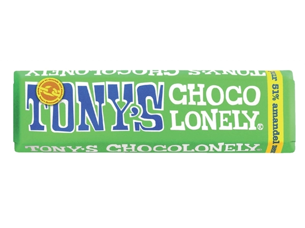 Een Chocolade Tony's Chocolonely amandel zeezout reep 47gr koop je bij VHK Kantoorartikelen