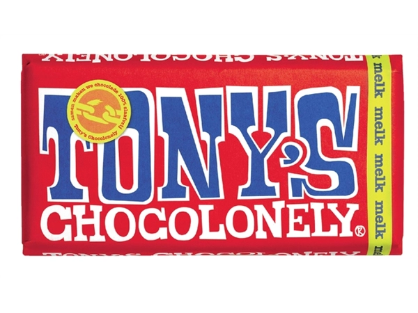 Een Chocolade Tony's Chocolonely melk reep 180gr koop je bij VHK Kantoorartikelen