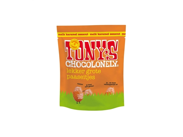 Een Chocolade Tony's paaseitjes melk met karamel zeezout zak à 14 stuks koop je bij Boek en kantoorvakhandel Reterink