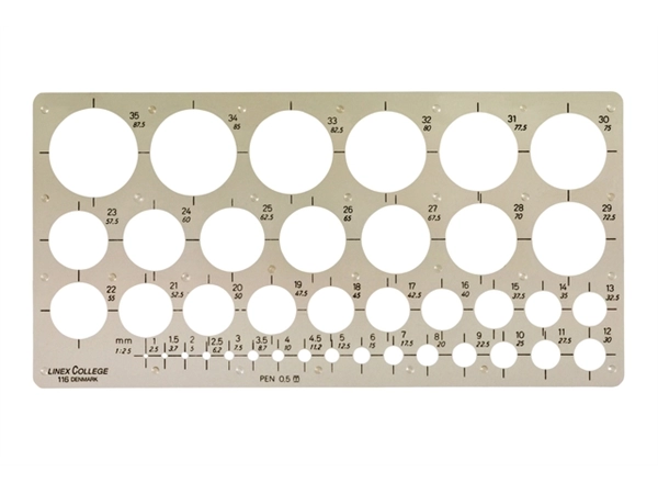 Een Cirkelsjabloon Linex 39 cirkels met inktvoetjes 1-35mm grijs koop je bij VHK Kantoorartikelen