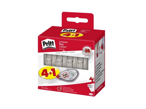 Een Correctieroller Pritt Compact Flex 4.2mmx10m valuepack à 4+1 gratis koop je bij Hoekmankantoorartikelen.nl