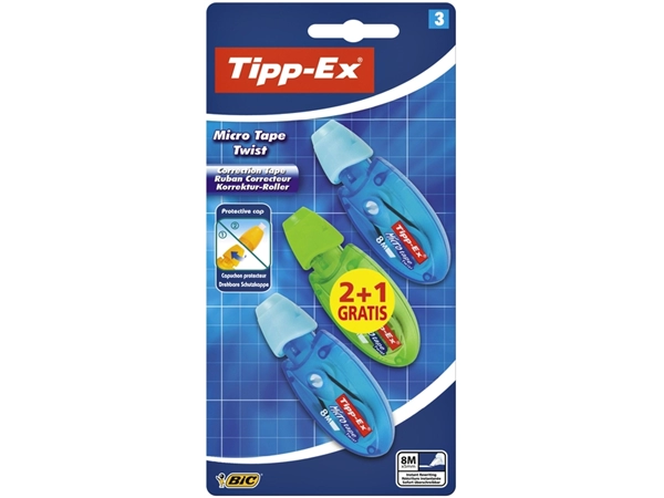 Een Correctieroller Tipp-ex micro twist 5mmx8m blister 2+1 gratis koop je bij VHK Kantoorartikelen