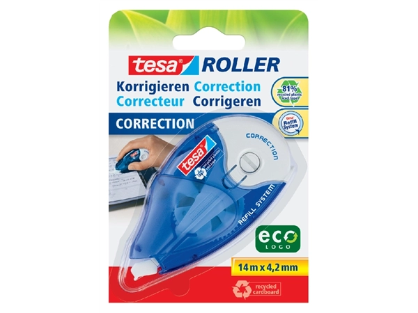 Een Correctieroller tesa® ecoLogo® 4,2mmx14m navulbaar op blister koop je bij VHK Kantoorartikelen