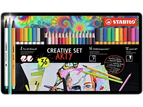 Een Creative set STABILO 87/3193 Arty assorti metalen etui à 36 stuks koop je bij VHK Kantoorartikelen