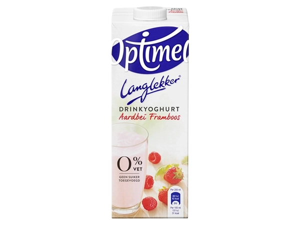 Een Drinkyoghurt Optimel Langlekker aardbei framboos 1liter koop je bij VHK Kantoorartikelen