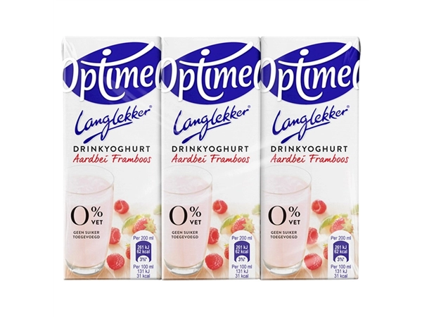 Een Drinkyoghurt Optimel Langlekker aardbei framboos 20cl koop je bij VHK Kantoorartikelen