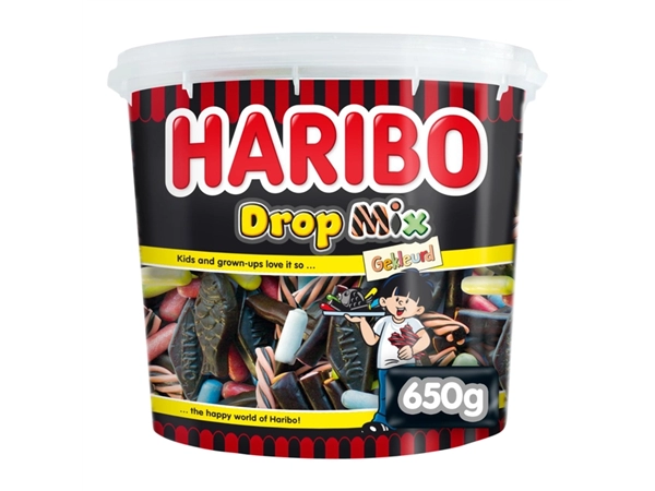 Een Drop Haribo mix gekleurd 650 gram koop je bij Hoekmankantoorartikelen.nl