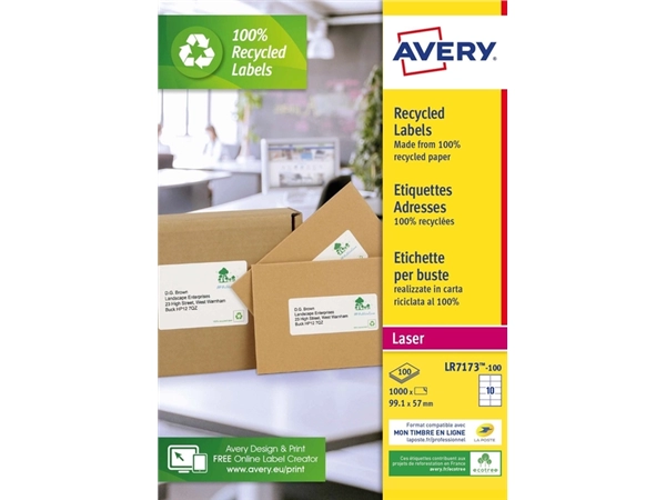 Een Etiket Avery LR7173-100 99.1x57mm recycled wit 1000stuks koop je bij VHK Kantoorartikelen