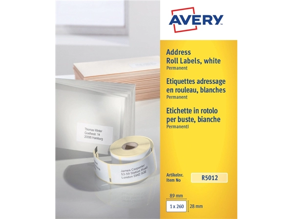 Een Etiket Avery R5012 thermisch 89x28mm wit 260stuks koop je bij Hoekmankantoorartikelen.nl